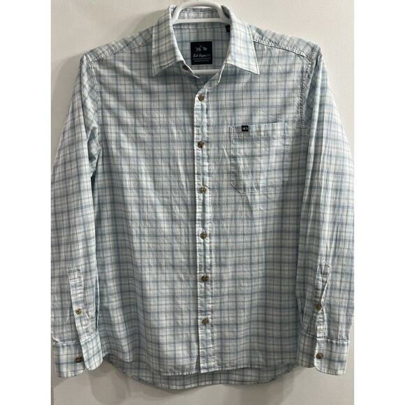 Fish Hippie Men’s Blue Plaid Button Up Shirt Medium Cotton Hemp Blend Linen Feel - Picture 1 of 6